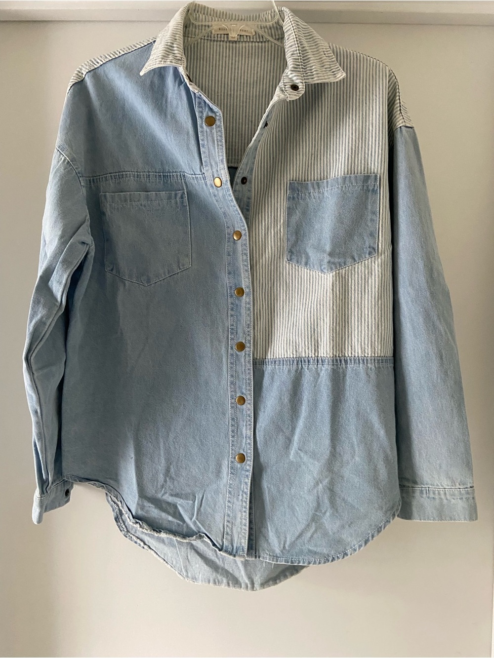 Gilded Intent Two-Tone Light Blue Denim Button-Front Shirt